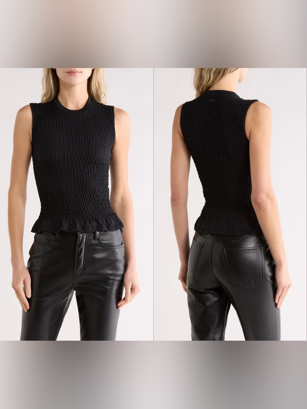 all saints ode sleeveless ruched peplum tank top